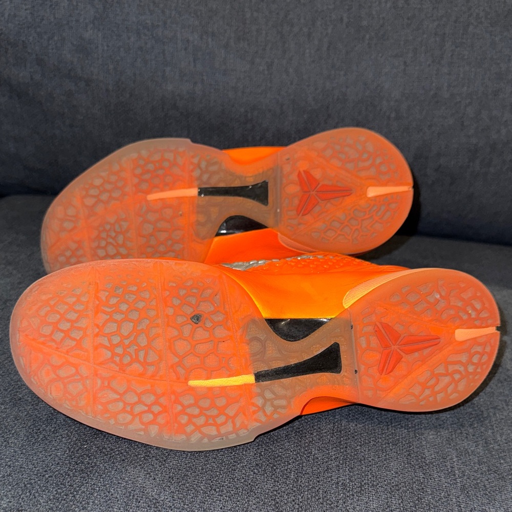 Nike Kobe 6 Bright Orange Indoor Basketball Sneakers with Silver Swoosh - Picture 2 of 3